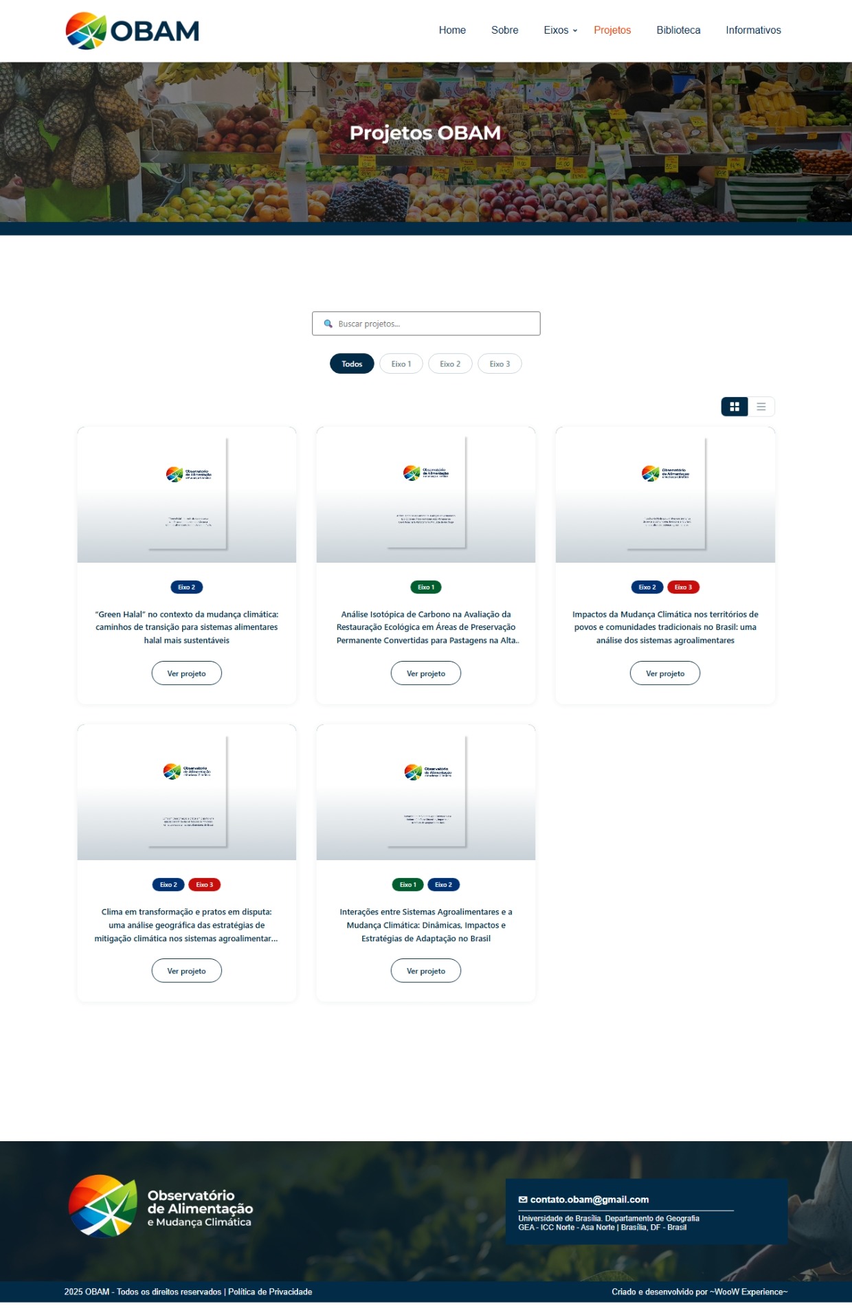 Projetos OBAM: grid com categorização por eixo temático